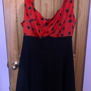 torrid Red Floral Bodice Black Fit-and-Flare Midi Dress